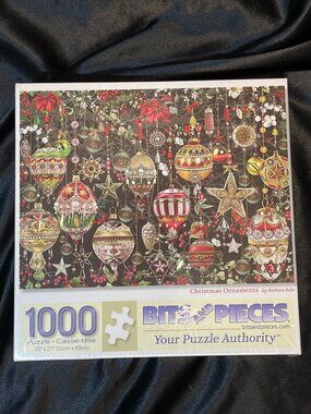 Bits and Pieces Christmas Ornaments Behr 1000 Pc Puzzle Red Gold Sealed Holiday